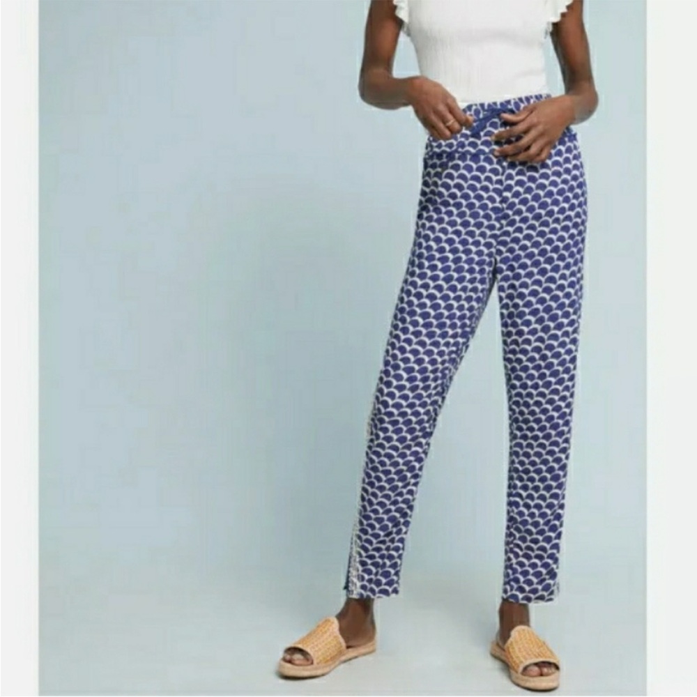Anthropologie Scalloped Beaded Blue Jogger Pants